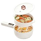 Ciotola elettrica Hot Pot con vaporiera, Hot Pot elettrico da 1,6 L, Mini multicooker antiaderente, Mini padella elettrica antiaderente, Funzione di pianificazione temporale, Rapido bollitore Ramen