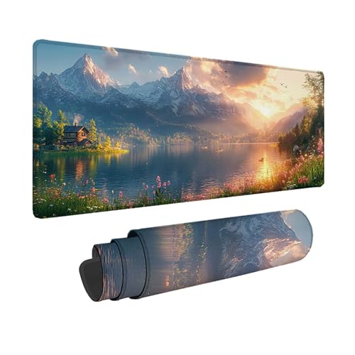Tapis de souris grand format motif montagne idée cadeau originale pour joueur PC et geek