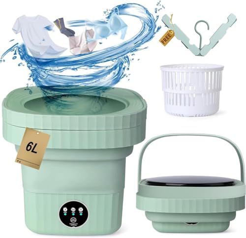 WILDROME- Foldable Washing Machine-Portable Washing Machine-6L- Mini Washing Machine-Mini Washer and Driyer-Foldable Mini Washing Machine for baby Clothes- portable washer for apartments (GREEN)