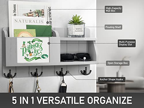 Rebee Vision Decorative Key Holder For Wall With Shelf : Rustic Mail Organizer With 4 Anchor Hooks And Removable Chalkboard - Farmhouse Home Decor For Entryway, Hallway, Kitchen (Modern Grey) #TOP2