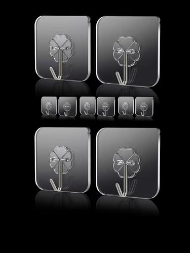 Generic Adhesive Wall Hooks 10-Pack: Transparent, Heavy Duty (13 lbs), No Damage, Waterproof, Easy Install, Minimalist Design for Bathroom, Kitchen, Outdoor