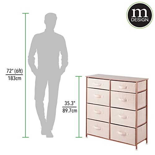 Mdesign 35.3" High Steel Frame/Wood Top Storage Dresser Furniture Unit, 8 Removable Slim Fabric Drawers - Tall Bureau Organizer For Bedroom, Living Room, Closet - Lido Collection, Light Pink/Rose Gold #TOP5