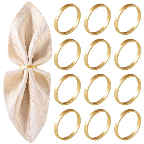 APTWOW Gold Napkin Rings Set of 12- Roundness Metal Gold Napkin Holder, Fall Thanksgiving Christmas Napkin Rings for Table Decorations, Wedding, Banquet, Valentines Easter