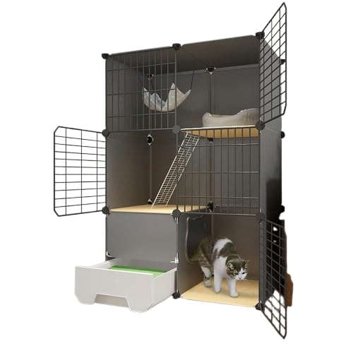 トイレ付き3段キャットケージ 猫用ケージ 猫用囲い 小動物用ケージ 犬用クレート 1〜3匹の猫に最適な活動エリア