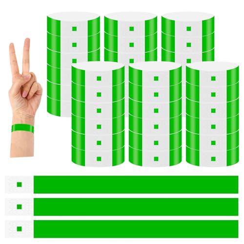500 Uds Pulseras de Papel para Eventos, Impermeables Pulseras Identificativas de Neón para Eventos, pulseras tyvek para identificación para Fiestas, Parques Acuáticos, Conciertos de Música(verde)
