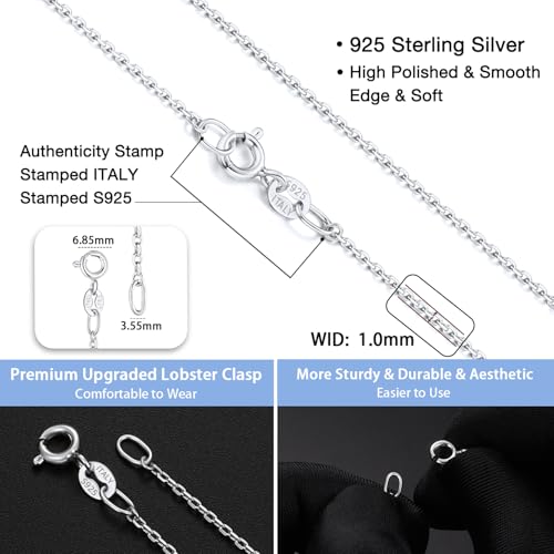 Jewlpire Solid 18k Gold Over 925 Sterling Silver Chain Necklace for Women, 1mm Cable Chain Necklace Sturdy & Shiny Women's Chains Necklaces 14 16 17 18 20 22 24 Inch4