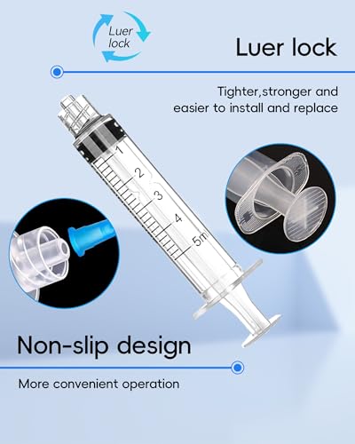 Image of 5ml Luer Lock Syringe without Needle - 5cc Plastic Syringes, Sterile, Individually Sealed, Pack of 50