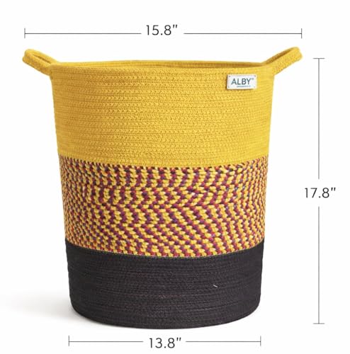 Image of ☆LBY ute Cotton Basket, Handcrafted Woven Storage Planter Basket for Home Decor, Multi-Purpose Bag with Handle for Living Room Bathroom Laundry & Toys cat shape (yellow 13.8 x 17.8 inch)