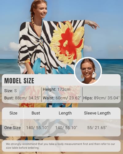 RanRui Floral Kaftan Dresses for Women Plus Size Beach Cover Up Silk Kaftans with Batwing Sleeves3