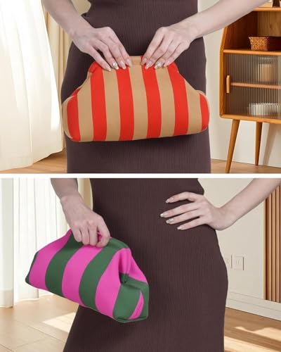 Image of Kawn Women's Striped Crochet Clutch Purse | Woven Handcrafted Shoulder Handbag | Kiss-Lock Dumpling Style Evening Clutch for Daily Use & Outings