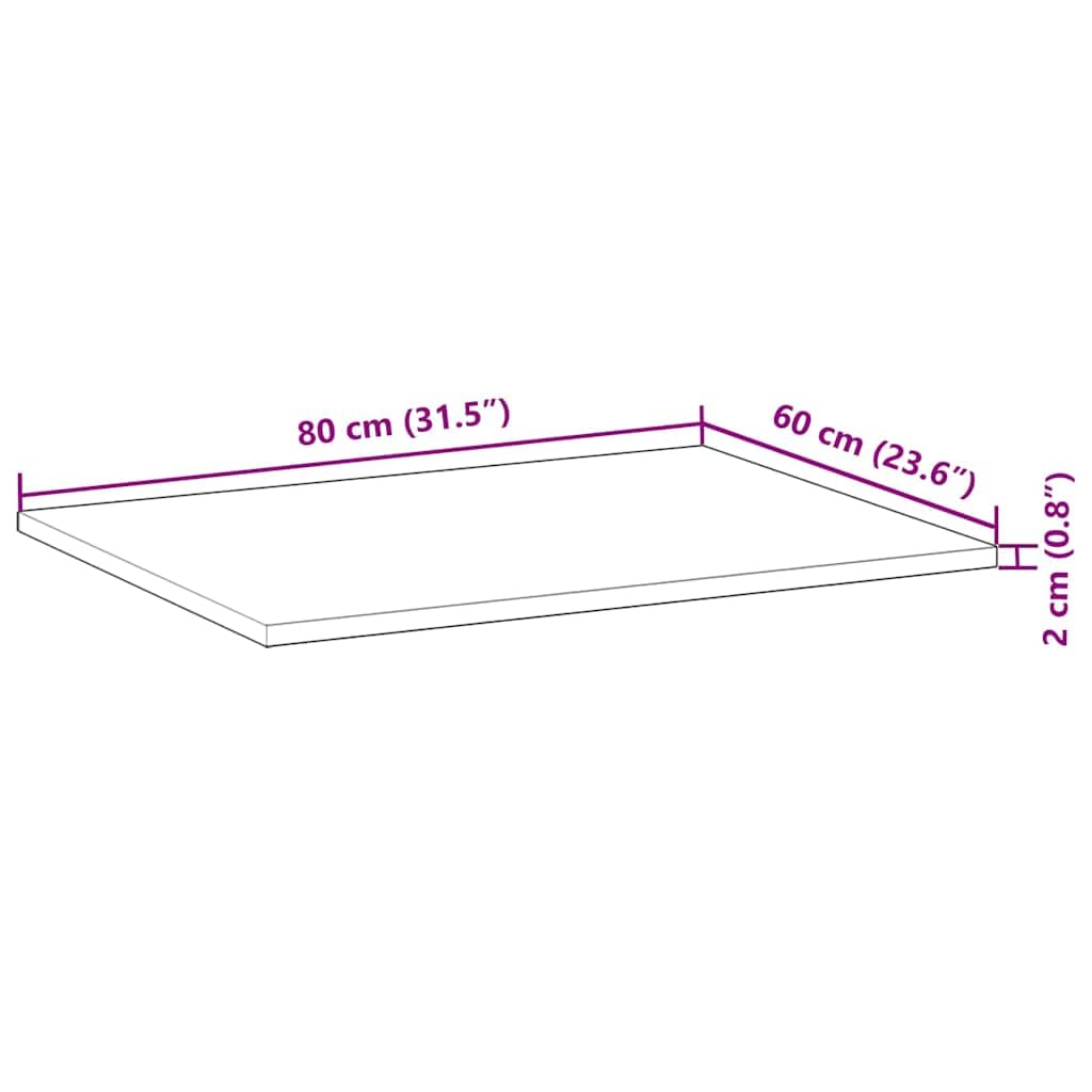Schreibtischplatte aus Massivholz Akazie mit Ölbeschichtung 80 x 60 x 2 cm, rechteckige Tischplatte für Tischgestell, Schreibtischzubehör, Homeoffice, Büro, Arbeitszimmer, ergonomisch