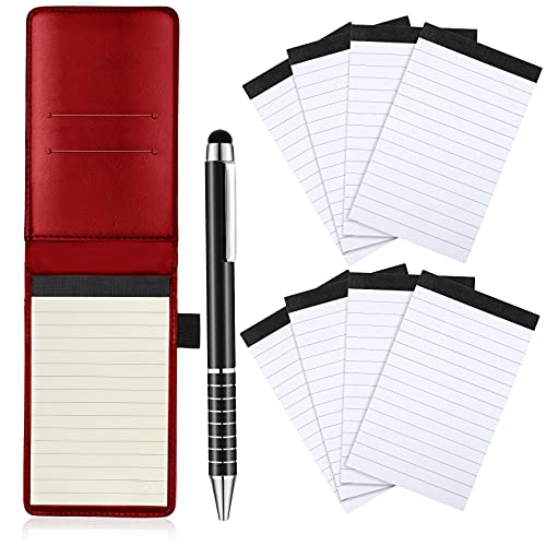 Bloc-notes de poche mini avec stylo métal et 8 recharges de papier ligné rouge