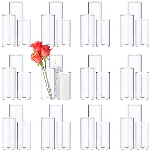 Image of Didaey 36 Pcs Thin Cylinder Vases Set for Centerpieces 2.5''/2.7'' Diameter 2mm Thickness Clear Glass Vase Hurricane Floating Candle Holder for Wedding Table Decoration (2.5'' X 5'',6'',8'')