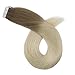 Produktbild [5% Rabatt] Ugeat Tape in Extensions Remy Echthaar Haarverlangerung Aschblond zu Weißblond #T18/60 Ombre Echte Haare Brasilianisch Tapes Seamless Skin Weft Tressen Glatt (45cm, 100GR/40PCS)