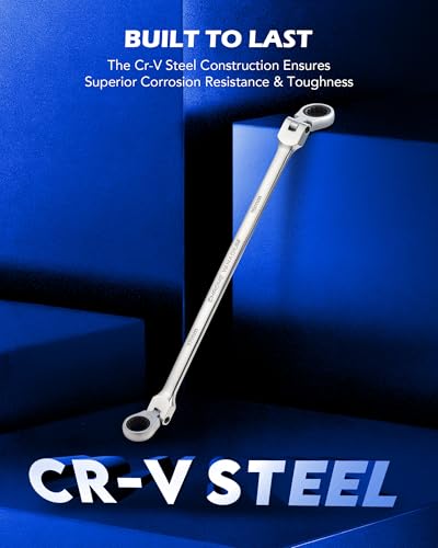 Image of OMT 6Pc Metric Extra Long Flex-Head Ratcheting Wrench Set, 8-19mm Range | Durable 40CrV Steel Build; 72-Tooth Gearing; 180 Rotating Flex-Head; 12-Point Design; High-Torque Performance For Mechanics