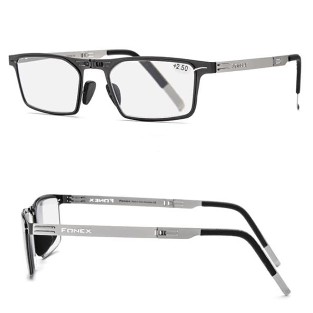 Gafas de Lectura Plegables portátiles Fotocrómico Gafas ultraligeros Unisexo Moda Reading Eyeglasses Rectangulares Metal Marco(Size:+1.0)