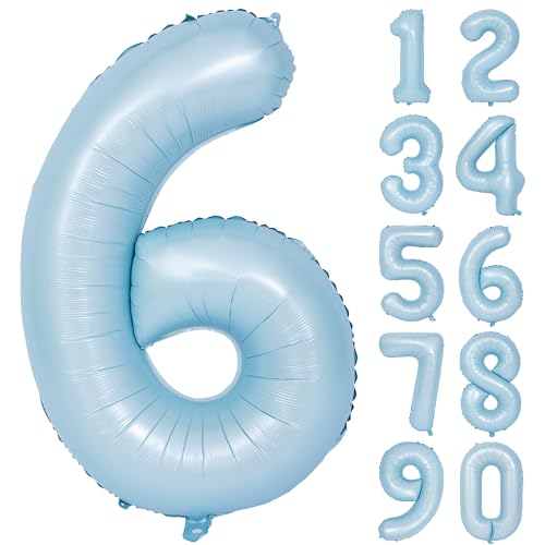 Image of 40 In Matte Blue Number Balloon 6 large Big Foil Mylar Balloon Blue Balloon | Party Decorations Suitable For Boys' And Girls' Birthday Parties digital 6