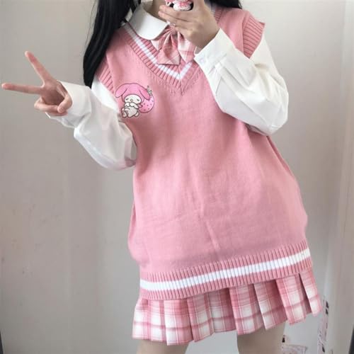 Kawaii Cartoon Sweater Vest Women's V Neck Knit Sweaters Girls School Uniform Anime Sleeveless Pullover Tank Tops2