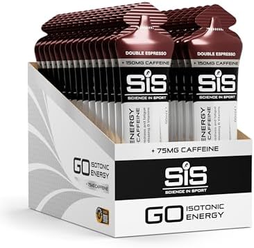 Science in Sport GO Energy + Coffein-Gels, 30 x 60ml, Double Espresso | Kohlenhydrat-Energie mit 75mg Coffein, 22g Kohlenhydrate pro Beutel, Ausdauer-Fuel für unterwegs