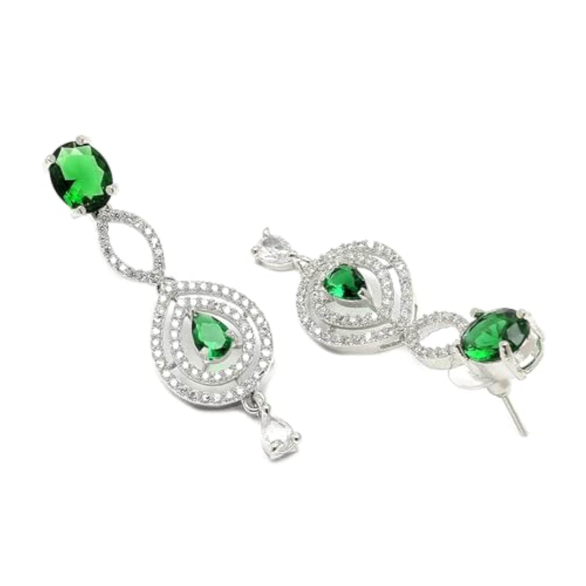 Abstract Necklace & Earrings Set Rhodium-Plated AD Studded