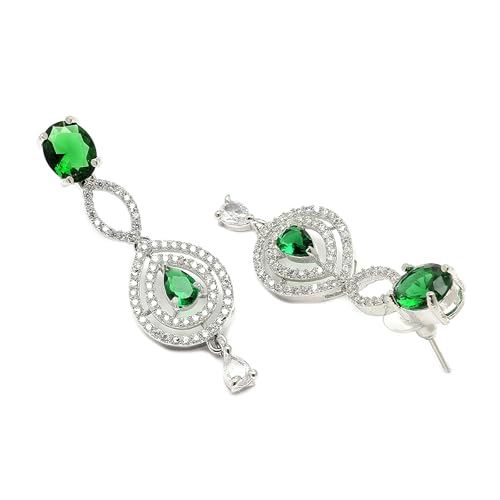 Abstract Necklace & Earrings Set Rhodium-Plated AD Studded
