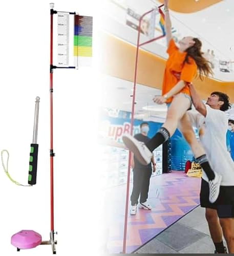 Free-Standing Jump Measurement Tester，Height Adjustable Vertical Jump Tester Training Equipment for Vertical Jumps in School Gym Metal Jump Measuring Tool with Colorful Flag