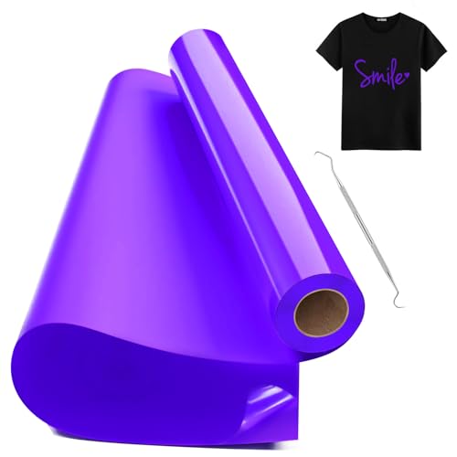 Hengrongshen Plotterfolie Textil Lila, 30,5 cm x 1000 cm Heat Transfer Vinyl Flexfolie Rollen mit Plotter Werkzeug, Flexfolie Plotter Textil für Cri-Cut & Silhouette DIY T-Shirt (Lila)