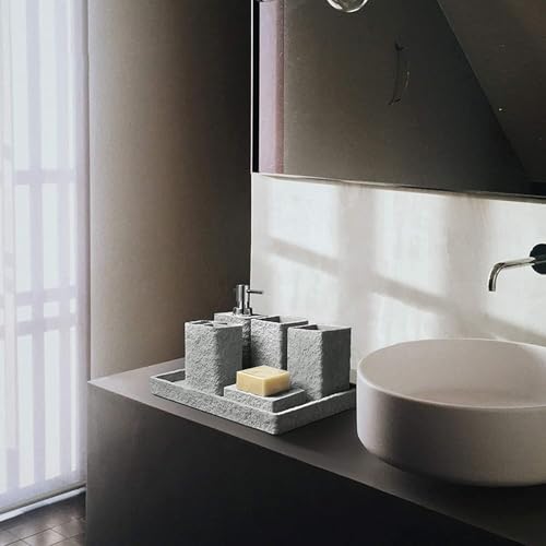 WUTIANBAO Bathroom Accessory 5 Packs Bathroom Accessories Set Sandstone Bathroom Countertop Decor Ornament For Bathroom Accessories Bathroom Accessories Set(Black) - Image 4