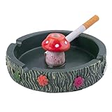 Kraledge Cute Ash tray Cool Ashtrays for Cigarettes, Fantastical Mushroom Ashtray Resin Ashtray Decor for Home Office, Ornament Gifts (Green Mushroom)