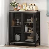 BON AUGURE Home - Gabinete de café con almacenamiento, comedor (roble gris oscuro)