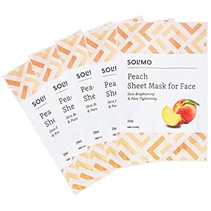 Amazon Brand – Solimo Face Sheet Mask, Peach, Pack of 5