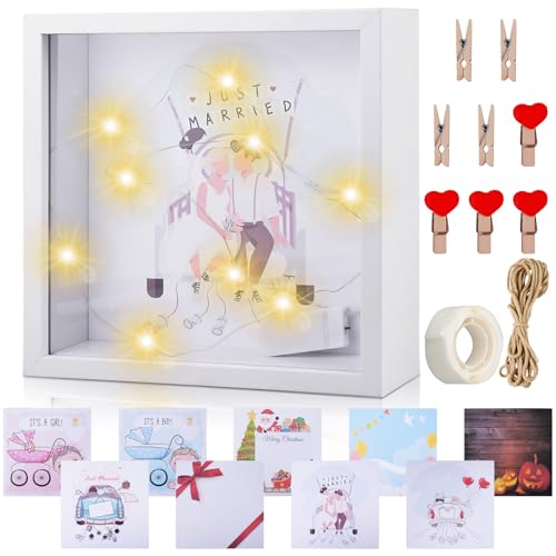 3D Bilderrahmen zum Befüllen, 9 in 1 Bilderrahmen Hochzeit mit Licht und...