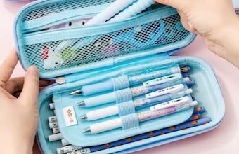 Lovely Cute Kawaii Multipouch with 3D Squishy Design – Squishy Pencil Case, Cosmetic Pouch, Makeup Brush Holder, Mini Travel Bag, Multipurpose Organizer (Blue White)