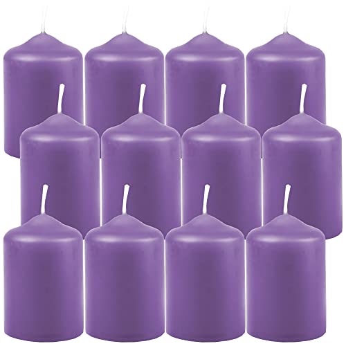 HS Candle Wachskerzen Stumpenkerzen Lila Ø4cm x 6cm (12 Stück) Teelicht Durchmesser, in vielen Farben - Hergestellt in EU - Kerzen Blockkerzen - Wachs Cover