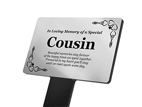 Plaque commémorative cousin tuteur argenté avec poème souvenir