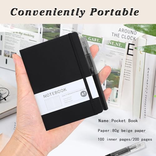 DomoJoy a7 pocket notebook with Pen, Black Small Notebook PU leather, mini Pocket Notepad for Work, Diary, Travel, Study - Image 2