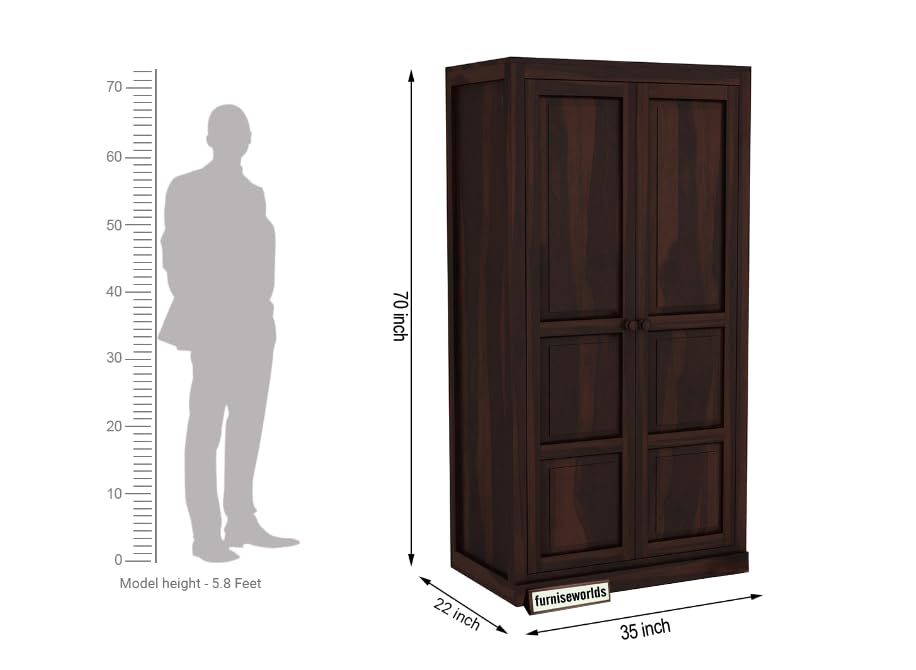 Image of Sheesham Wood Wardrobe with 3 Drawer and 4 Shelves Storage for Bedroom Wooden Almirah for Clothes for Living Room Bedroom Home, Solid Wood Furniture (Light Walnut)