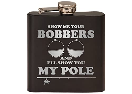 Rogue River Tactical Funny Fishing Flask Bobbers Fishing Pole Stainless Steel Hip Flask Premium Matte Black Makes a Great Gift For Him Dad Father Gag Joke Gift