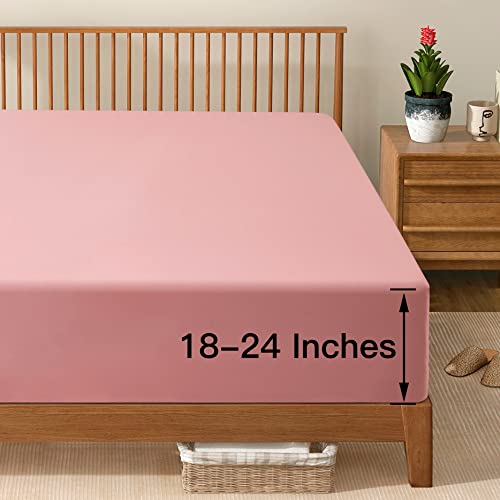Manyshofu Cal King Extra Deep Pocket Fitted Sheet Only - 1800 Thread Count Hotel Deep Fitted Sheet Up To 24 Inches Mattress, Blush Pink Deep Bottom Sheet 18-24 Inch Thick & Deep Cal King Fitted Sheet #TOP2