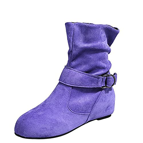 Generisch Corto transpirable moda alto grueso retro cremallera tacones zapatos mujer botas botas mujer, morado, 42 EU