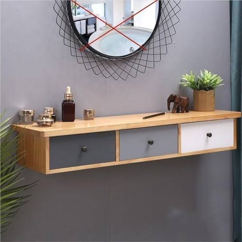 Modern Wooden Floating Vanity with 3 Drawers - Narrow Wall-Mounted Dressing Table for Small Spaces - Stylish Natural Finish for Apartment Decor