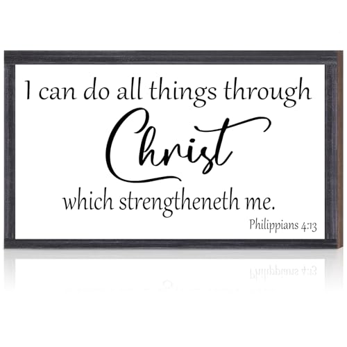 Inspirational Wooden Hanging Wall Plaque Christian Wall Art Teacher Appreciation Gift I Can Do All Things Through Christ Who Strengthens Me Religious Wood Bible Verse Sign Decor (10 x 6 x 0.2 Inch)