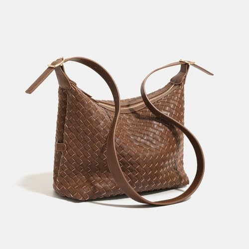 Image of Woven Leather Tote Bag For Women Crossbody Shoulder Bag Large Hobo Handbags Vegan Female Bag Vegetable Basket