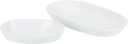 BIA Cordon Bleu Lido - Juego de 2 platos ovalados surtidos de porcelana, tamaño mediano, 12 x 8 pulgadas, grande, 12 x 3.75 pulgadas, horno a mesa,