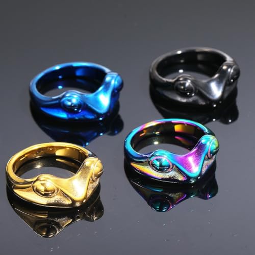 Image of PAMTIER Unisex Vintage Personalized Cute Big Eyes Frog Finger Ring | Stainless Steel, Lifelike Animal, Beneficial Insects
