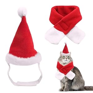Disfraz de Navidad para Mascotas, Gorro de Navidad para Mascotas, Sombrero Gorro Navidad Perro y Gato, Disfraces Navidad para Gatos Perros, Sombrero de Santa y Bufanda Traje Decoración Navideña