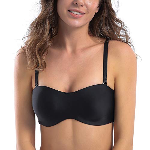 Meleneca Women's Strapless Bra For Large Bust Minimizer Unlined Bandeau With Underwire Black 40E #TOP3
