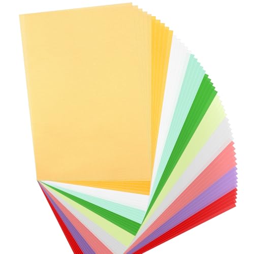 DESPOINA Lot de 50 Feuilles de Papier Calque Coloré, 10 Couleurs Papier Transparent Imprimable, 100 g/m² Papier Vitrail Couleur, avec or et Argent, Le...