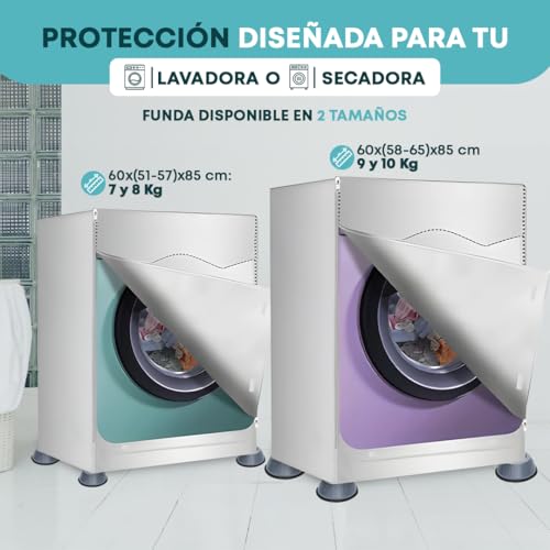 Funda Lavadora Exterior Impermeable, Soporte Lavadora, Pack Funda Lavadora Con x4 Patas Antibrivaciones, Compatible Lavadoras 7-8Kg y 9-10Kg , Protección Contra Lluvia, Sol y Reducción de vibraciones - imagen 2