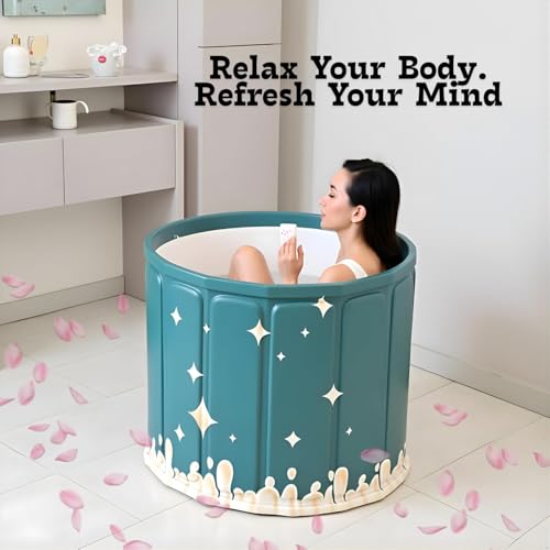 Image of Lexara Portable Folding Bathtub for Bathroom - Large Freestanding Soaking Tub with Thick Insulated, Ice & Hot Spa Tub, Collapsible Cold Plunge Therapy, Muscle Recovery Tub (Clamp Bucket bath)